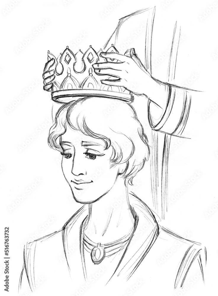 The laying of the crown on the head. Pencil drawing Stock Illustration