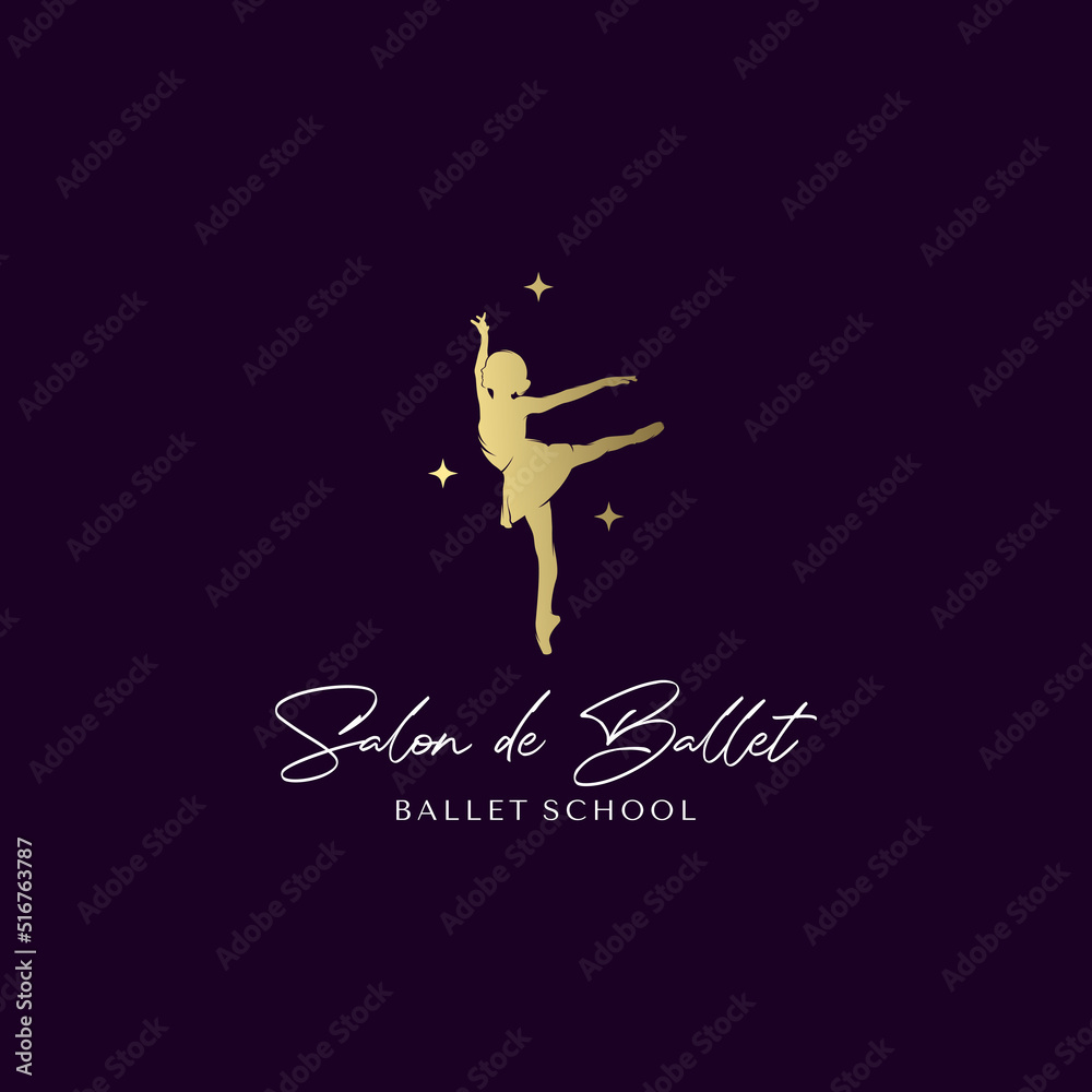Gold Ballerina studio logo design template