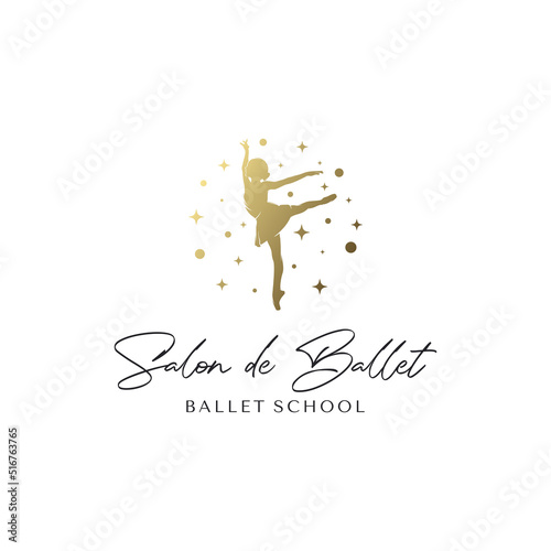 Gold ballerina studio logo design template
