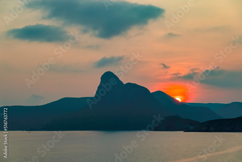 Aerial view of Nhat beach, Con Dao island, Ba Ria Vung Tau, Vietnam. Sunset b...