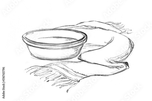 Slika na platnu Basin and towel. Pencil drawing