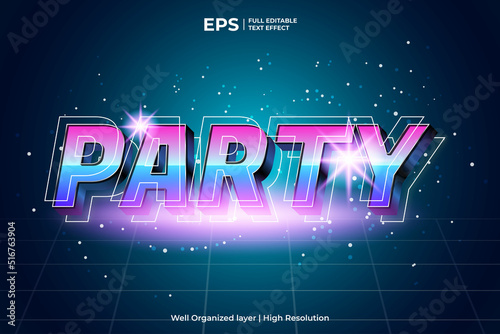 3d party text effect template in retro style vector illustration
