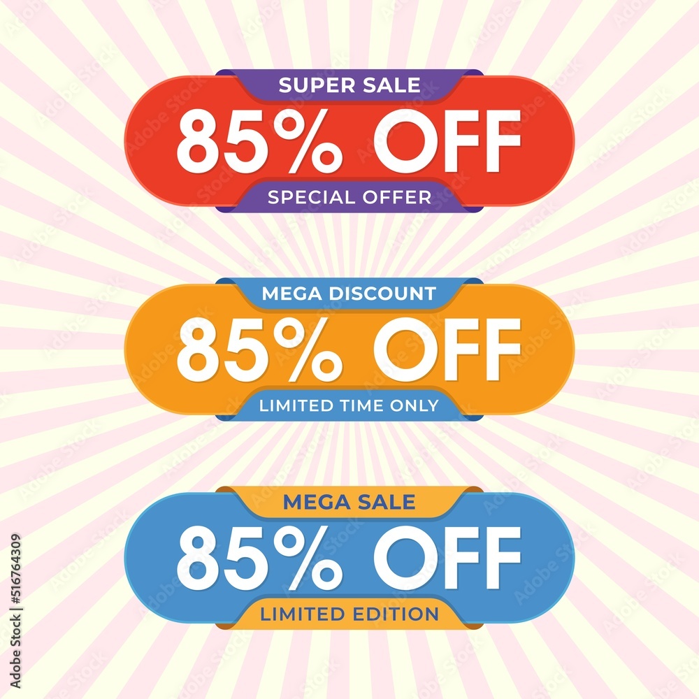 Super Sale banner template design, Special discount up to 85% off. Special offer discount template design. Super Sale banner template design, Special discount up to 85% off. Special offer discount template design.