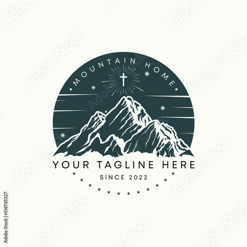 Simple but unique emblem iceberg or mountain with church cross image graphic icon logo design abstract concept vector stock. Can be used as symbol related to home adventure or religion