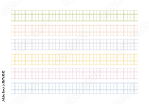 A set of decorative border line illustrations with a colorful check pattern.