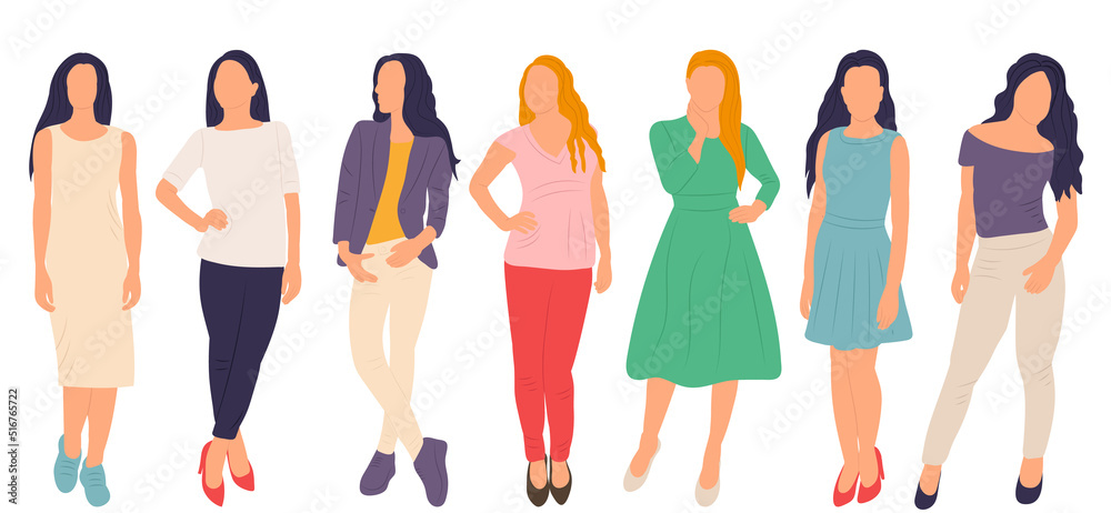 women, girls in flat style, isolated, vector