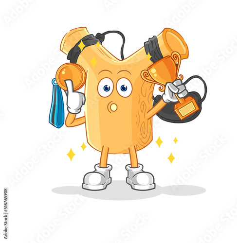 slingshot winner with trophie. cartoon character