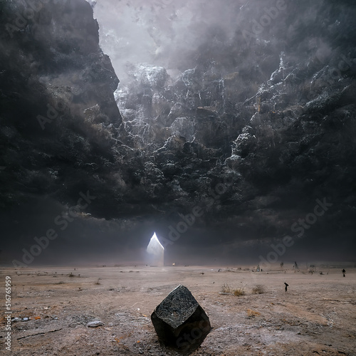 Fototapeta Abstract fantasy landscape with a large slate stone in the center