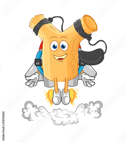 slingshot with jetpack mascot. cartoon vector