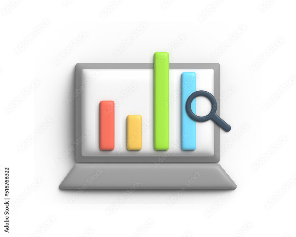 3D Business data analytics on the laptop screen