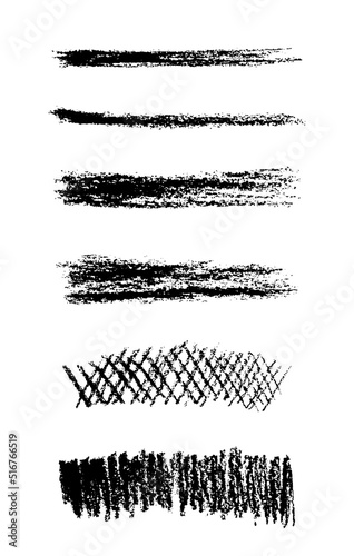 Set of vector grungy charcoal pencil art brushes. Easy edit color and apply to any path, write and draw.