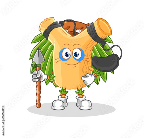 slingshot tribal man mascot. cartoon vector