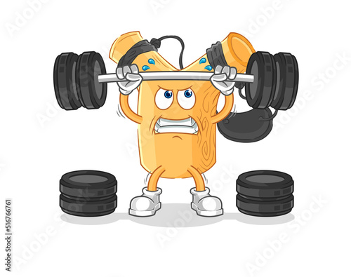 slingshot lifting the barbell character. cartoon mascot vector