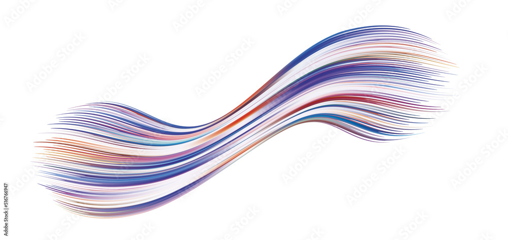 Fototapeta premium Colorful flow brushstroke. Ribbon isolated line.. Realistic volume wave. Liquid paint ink shape isolated on white background. Cover page for your design project. Real vector illustration swirl blur..