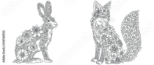 Rabbit and fox coloring pages