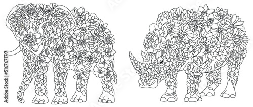 Elephant and rhino coloring pages