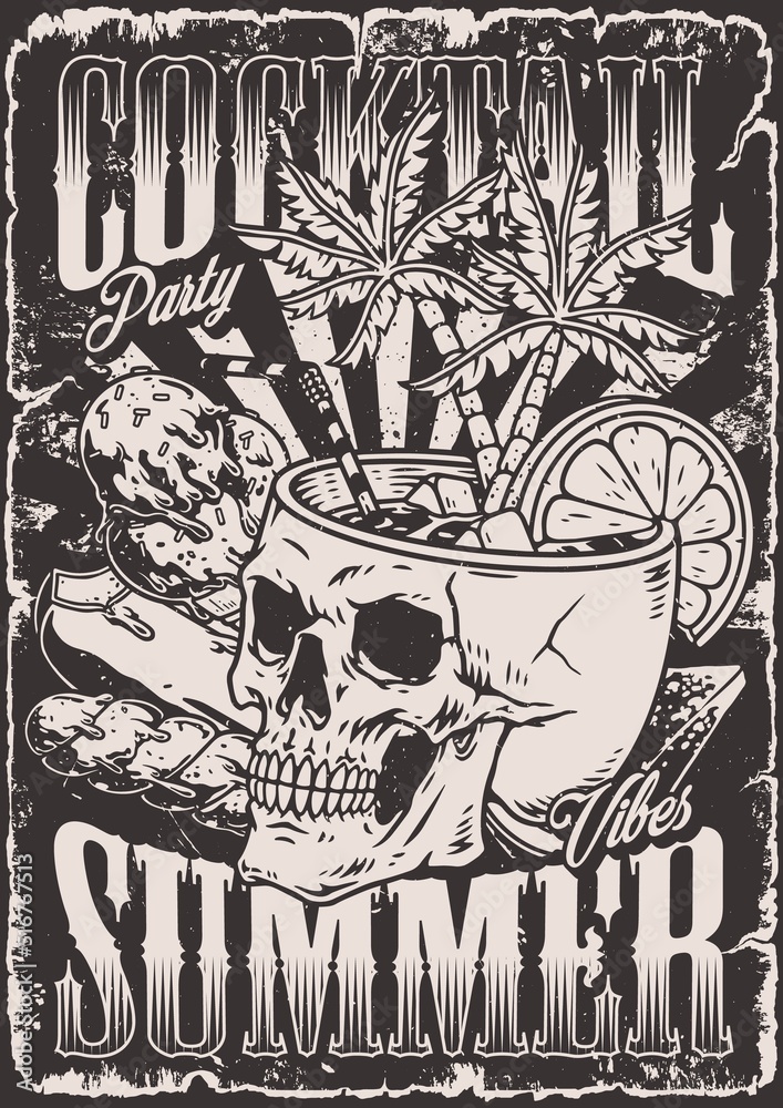 Naklejka premium Cocktail party posterer vintage monochrome