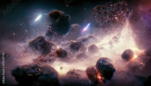Fototapeta Naklejka Na Ścianę i Meble -  Abstract space space with clouds, nebula and stars. Sci-fi space. Night space starry sky. 3D illustration.