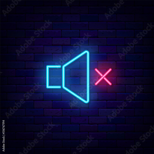 Megaphone with turned off sound neon icon. Volume noise. Warning and attention sign. Vector stock illustration
