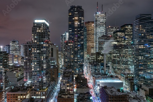 The financial district of Toronto Canada at dusk