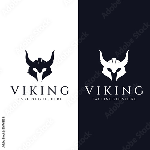 Viking warrior helmet logo with horned helmet and viking with the letter V. The logo can be used for boats, sports and others.
