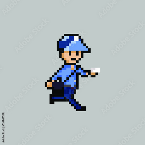 pixel art style, old videogames style, retro style 18 bit postman delivery mail to mailbox