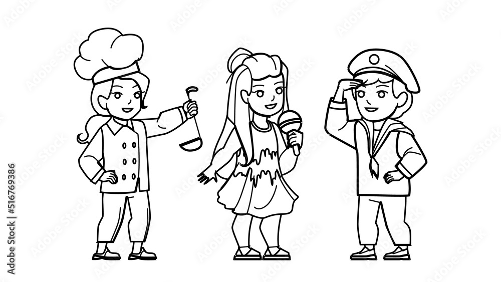 child profession vector. kid girl boy job, future career, professional worker child profession character. people black line pencil drawing vector illustration child profession vector. kid girl boy job, future career, professional worker child profession character. people black line pencil drawing vector illustration