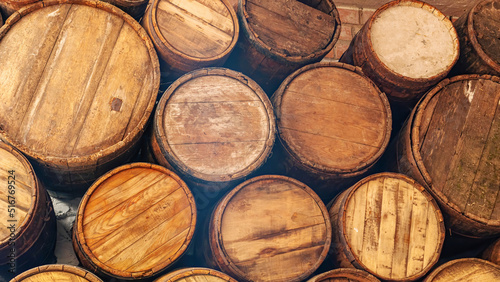 Canvas Print Barrels of wine in the cellar