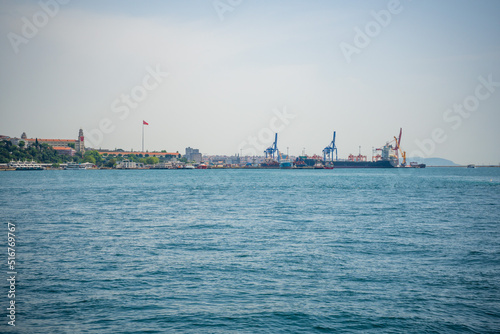 View from water of Haydarpasa Port in Istanbul, Turkey. Terminal is main trading port in Asian side of the city.
