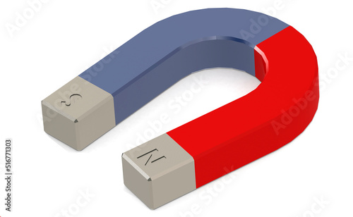 Blue and red horseshoe magnet isolated photo