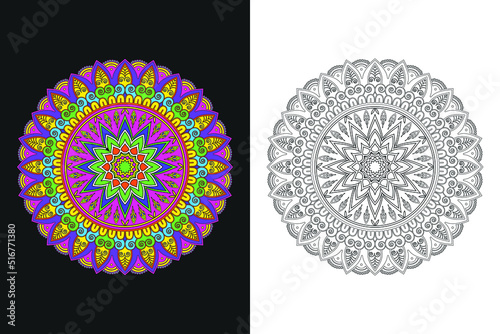 Flower Mandalas, Vintage decorative elements, Oriental pattern, adults content relaxing, vector illustration, coloring book Illustration on doodle style