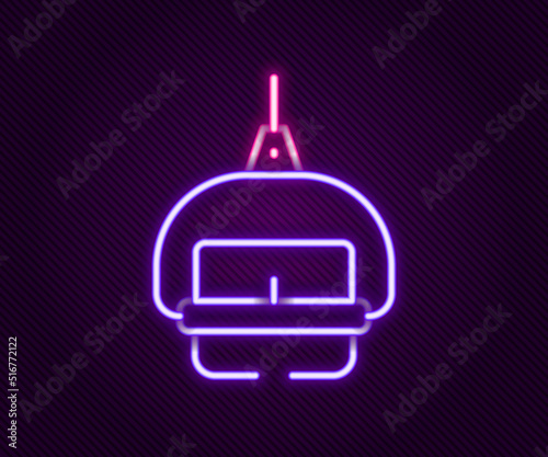 Glowing neon line Ski lift icon isolated on black background. Colorful outline concept. Vector