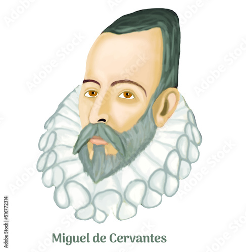 Miguel de Cervantes famous spanish writer isolated vector sketch portrait	 photo