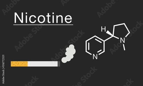 Vector illustration of cigarette and nicotine molecular structure.