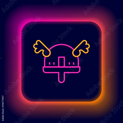 Glowing neon line Viking in horned helmet icon isolated on black background. Colorful outline concept. Vector