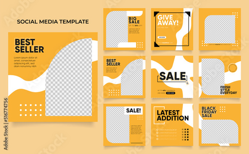 social media template banner blog fashion sale promotion. fully editable instagram and facebook square post frame puzzle organic sale poster. fresh yellow element shape vector background