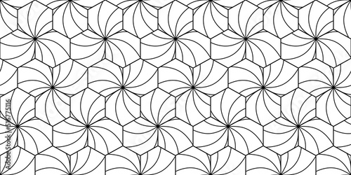 Geometric seamless pattern Flat hexagon drawing with swirl lines in black and white. use for laminate sheet. © i_jay