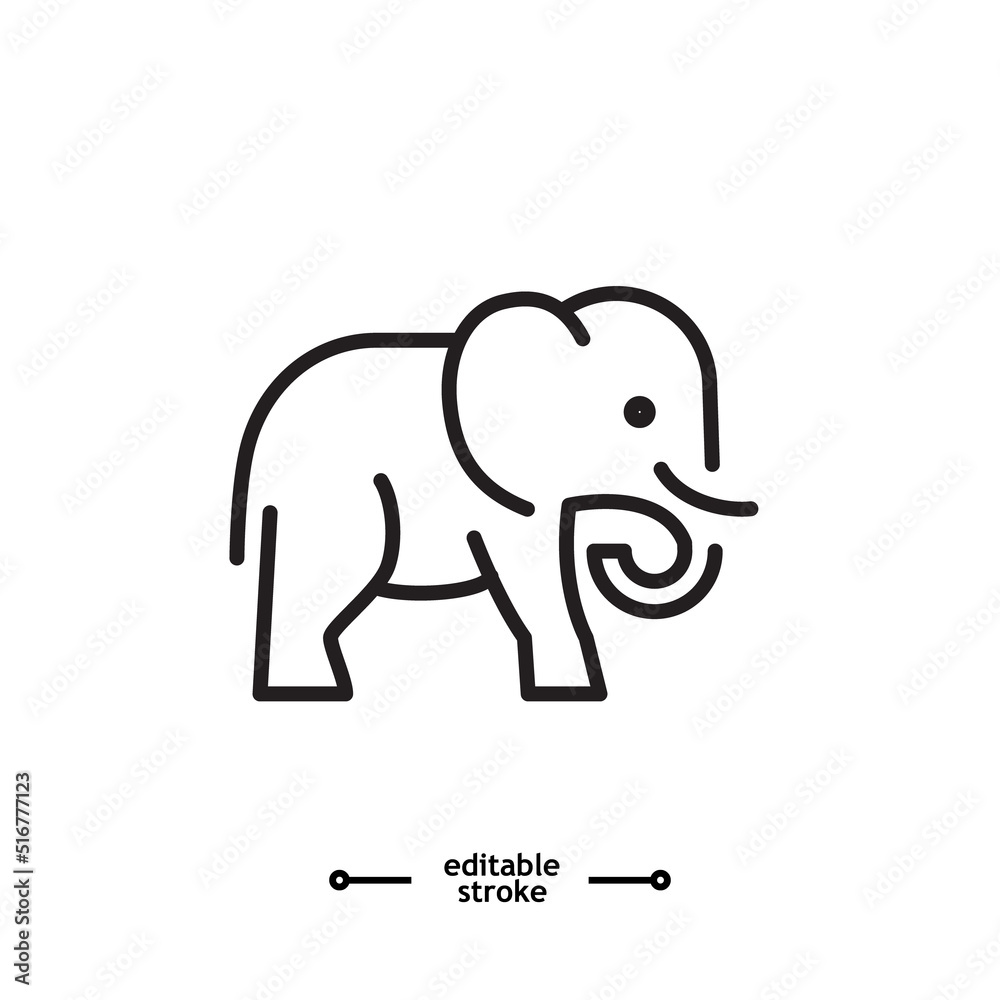 elephant wild animal icon vector, sign, symbol, logo, illustration, editable stroke, flat design style isolated on white linear