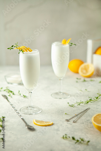 Two glasses of lemon sorbet on the table photo