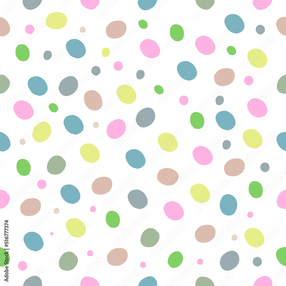 Vector abstract hand drawn dotted seamless patterns. Colored dots Isolated on a white background. Pink polka dots.Simple geometric shape