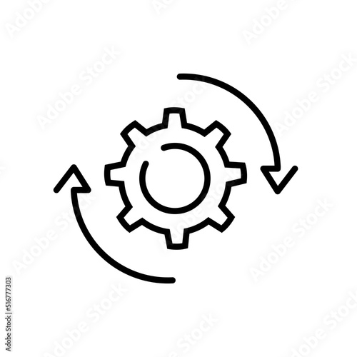 Gear rotation icon, workflow line sign on white background - editable vector illustration