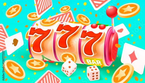 Casino slots winner, fortune of luck, 777 win banner. Vector
