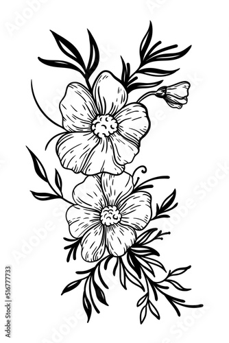 Fototapeta Naklejka Na Ścianę i Meble -  illustration black and white flower patterns leaves