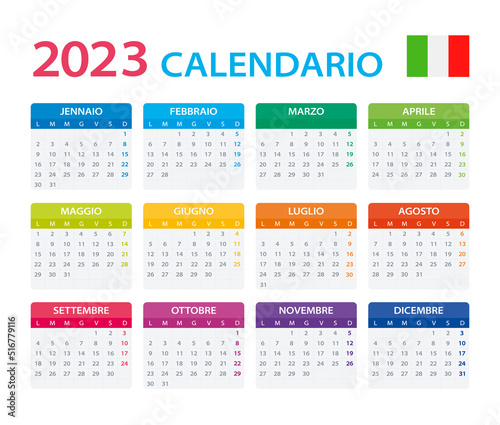 Vector template of color 2023 calendar - Italian version