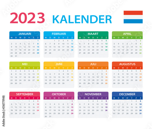 Vector template of color 2023 calendar - Dutch version