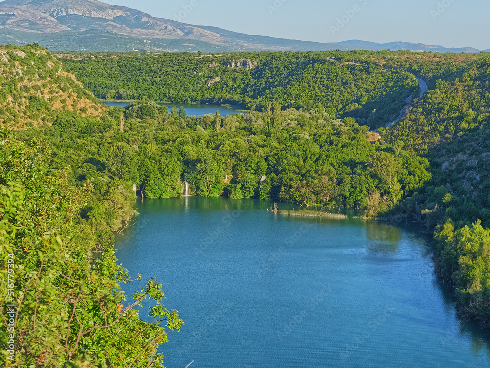 Aerial view of Brljan lake in Croatia in canyon of the Krka River