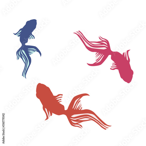 泳ぐ金魚のシルエット素材イラスト