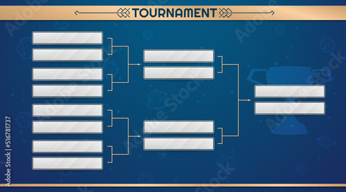 Championship stage layout template on a blue background. Tournament bracket background design with gold lines. Eps10 vector