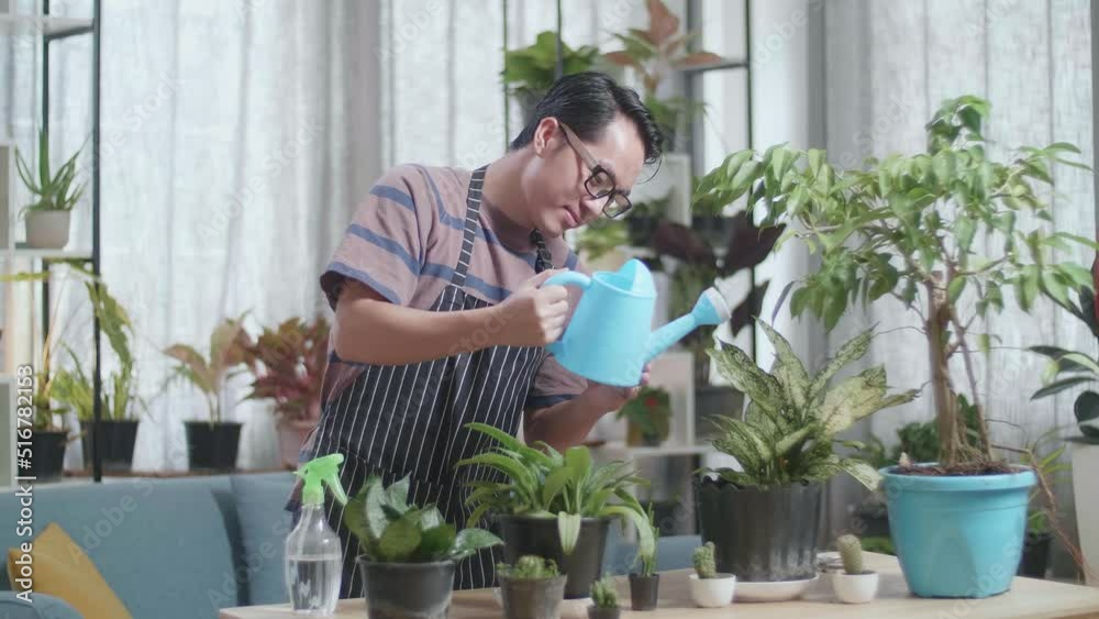 Asian Man Holding Watering Pot To Water The Plants At Home
Asian Man Holding Watering Pot To Water The Plants At Home