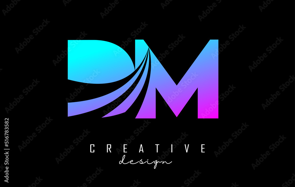 Creative colorful letters DM d m logo with leading lines and road concept design. Letters with geometric design. Creative colorful letters DM d m logo with leading lines and road concept design. Letters with geometric design.